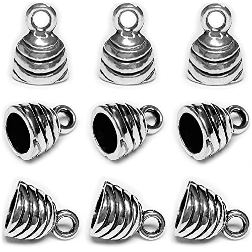 Round Tassel End Caps 50 pcs Barrel End Caps Flat Leather Cord End Caps Bracelet Making Supplies Leather Bracelet Making Kit Silver Cord End Cap Kumihimo Kit - color: Round silver-50Pc