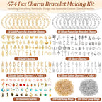 Mckanti 674 Pieces Charm Bracelet Making Kit, Including Paperclip Chain Bracelets, Charms, Jump Rings for DIY Bracelet Making(Gold & Silver)