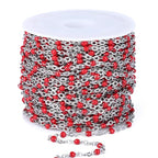 33 Feet Stainless Steel Enamel Chains Bulk, 2mm 304 Stainless Steel Red Enamel Beaded Cable Link Chain Roll Spool for Jewelry Making - color: Stainless Steel Red Beads