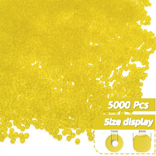Yellow Glass Seed Beads 5000 Pcs, 3mm Small Craft Pony Beads Bulk for Bracelets, DIY Necklace Ring Waist Chain - color: Lemon Yellow