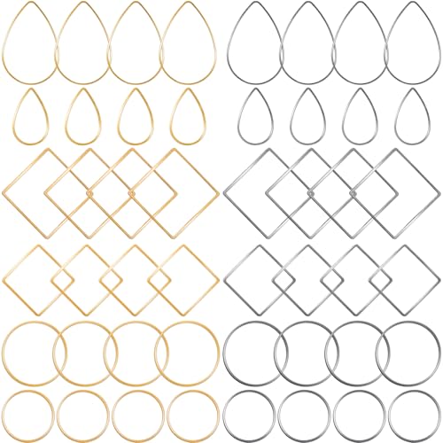 PAGOW 48 pcs Earring Beading Hoop, Hypoallergenic Teardrop Square Round Beading Hoops for Jewelry Making, Earrings Beading Hoop Bulk for DIY Crafts Accessories Supplies (Gold, Silver) - color: 48pcs,teardrop,square,round