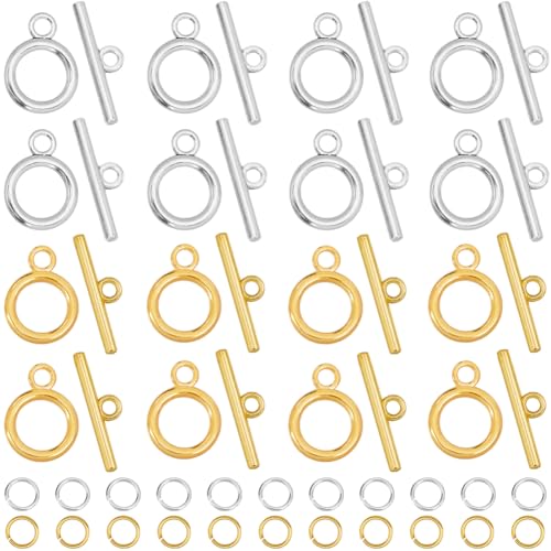 1 Box 60 Sets Toggle Jewelry Clasp Sets Toggle Connector Clasp Alloy Metal Gold and Silver Large Bars and Ring Fastern Hook OT Clasp with Rings Set for Jewelry Making Supplies Accessories - style: Style 3
