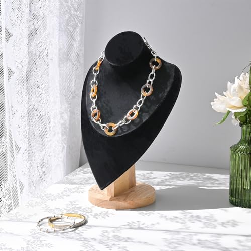 MOOCA 2 Pcs Set Necklace Chain Jewelry Display Holder, Jewelry Stand, Necklaces Display Mannequin Bust Stand, Wood Sturdy Base, Black Velvet - color: 2-Pcs Black Velvet