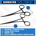 BBTO Hemostat Curved and Straight Hemostat Forceps Piercing Pliers Forceps, Stainless Steel Straight and Curved Pliers, Fishing Tweezer(Black,2 Pcs) - color: Black