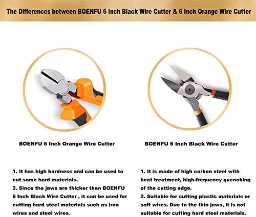 BOENFU Wire Cutter for Artificial Flowers and Crafts, 6 inch Side Cutters Chicken Wire Cutters Heavy Duty Diagonal Cutting Pliers Wire Clippers, Orange - color: 6 Inches - Orange Handle - Diagonal Cutters
