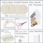 Bonroy 4 Sets Embroidery Kit for Beginners,Embroidery Kit for Art Craft Handy Sewing Include Embroidery Clothes with Pattern,Embroidery Hoops, Instructions,Color Threads Needle Kit (Multi 5) - color: Multi 5