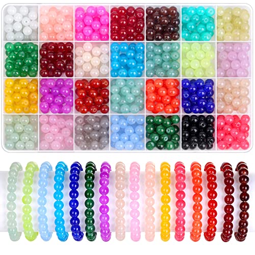 shynek 700 Pieces Glass Beads for Jewelry Making, 28 Colors 8mm Crystal Beads for Bracelets and DIY Crafts - color: 28 Pure Colors, size: 8mm