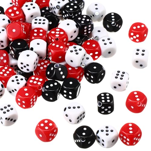 Ferreve 90 Piece Acrylic Dice Beads 10mm Dice Beads Bulk, Casino Games Birthday Party Supplies, Jewelry Making, Bracelet Necklaces Lanyard DIY Handicrafts(Red, Black, White) - color: Red, Black, White