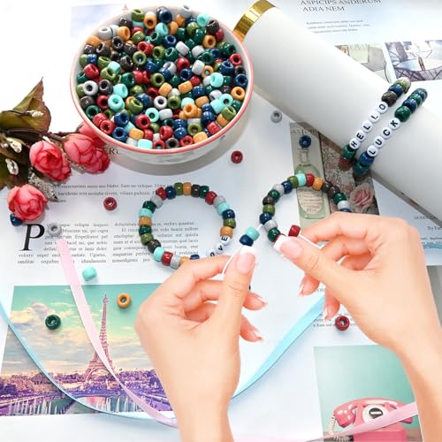 Amaney 1000Pcs Pony Beads 6x9mm Mixed Colors Earth Tone Acrylic Beads for Making Bracelet Hair Braids Crafts - color: Earth