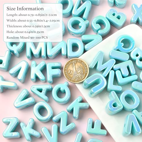 Ornaland 90-100Pcs Large Letter Beads Acrylic Alphabet Letter Beads Random Mixed Alphabet Shape Bead for Bracelets Keychains Jewelry Lanyards Making(Turquoise) - color: Turquoise
