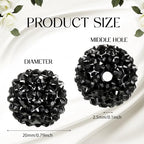 40 Pcs 20 mm Rhinestone Beads Bulk Crystal Round Disco Ball Chunky Bubblegum Beads for Pens Bracelets Charms Craft European Style Jewelry Making Supplies Christmas(Black) - color: Black