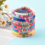 Ornaland 12 PCS Heishi Surfer Bracelets Polymer Clay Heishi Beads Stretch Bracelets Bohemia Bracelets Summer Beach Jewelry for Women Men