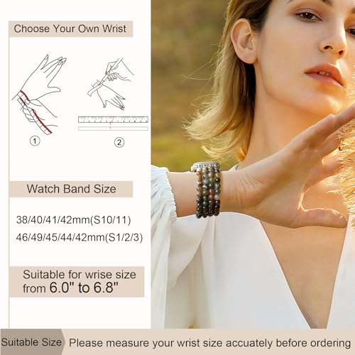 Newlibery Natural Stone Bracelet Beaded-Bands Women Compatible with Apple Watch 38mm 40mm 41mm 42mm (S10/11) Feminine Cute Handmade Stretch Strap for iWatch Series 11/10/9/8/7/6/5/4/3/2/1 SE 3/2/1 - color: A1 Indian Agate, size: 38/40/41/42mm(S10/11)