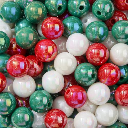 16mm Acrylic Beads 100pcs Christmas Style Bead Color Chunk Bubblegum Beads for Pens for Necklace Jewelry Bracelets DIY Crafts Making (abxmas) - color: white&red&green