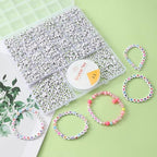 Acrylic Letter Beads 4mm Flat Round, 6mm Square - Beads for Making Friendship Bracelet or Necklace (26 Pieces of Flat Round White with Green) - color: 26 pieces of flat round white with green