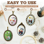 ZOCONE New 4 Packs Embroidery Necklace Kits, Embroidery Pendant Kit Mini Cross Stitch Kit with Hoop, Necklace, Pendant, Stamped Pattern Cloth, Instructions, etc., Embroidery Kits for Adults - color: I