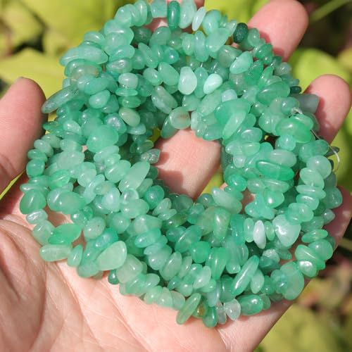 400pcs Natural Chip Stone Beads for Jewelry Making Green Aventurine 5-8mm Irregular Gemstones Healing Crystal Loose Rocks Bead Hole Drilled for Ring Earrings Necklace Bracelet Making DIY Art Crafts - color: Green aventurine (2 Strands-62")
