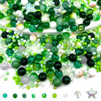 8mm Glass Beads, 580Pcs Crystal Bead, Starfish, Shell Shaped and Seed Beads, Green Assorted Round Crystal Loose Bead for St. Patrick's Day, Jewelry Making, DIY Craft - size: 8mm