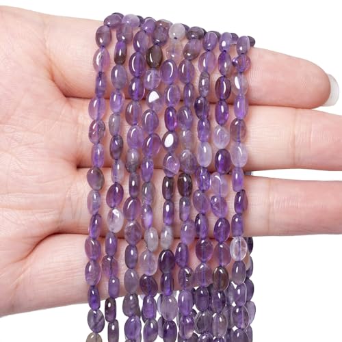 70pcs Natural Amethyst Stone Beads，4x6mm Egg Shape Loose Gemstone Beads for Jewelry Making Design Earring Necklace - color: amethyst