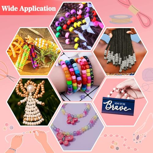1000+ Pcs Pony Beads Bulk - Sukh 6x9 mm Plastic Bracelet Crystal White Clear Beads for Bracelets Making, Hair Braids, DIY Crafts, Key Chai Making, Home Decor