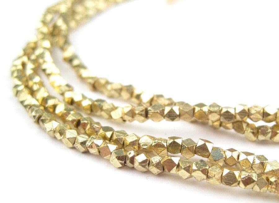 The Bead Chest Cornerless Cube Beads - Full Strand of Faceted Ethnic Metal Spacers (2mm, Gold) - color: Gold, size: 2mm
