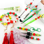Sunrony 200Pcs Silicone Lentil Beads for Keychain Making, Bulk 12mm Silicone Abacus Spacer Beads for Necklace Bracelet Making Pens (Christmas Green) - color: D-Christmas green