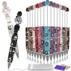 Tondiamo 45 Pcs Full Rhinestone Beadable Pens Bulk Set 15 Glitter Diamond Pens with Cards & Bags Fancy Beaded Pen for Beads DIY Cute Journalling Bling Ballpoint Craft Making(Leopard Print Diamonds) - style: Leopard Print Diamonds