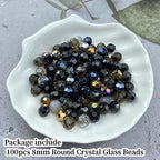 100pcs 8mm Round Crystal Glass Beads Round Faceted Spacer Beads for Jewelry Making Bracelet Earring Necklace Wind Chimes Suncatchers DIY Craft Making Supplies(Black Series) - color: Black Series, size: 8mm