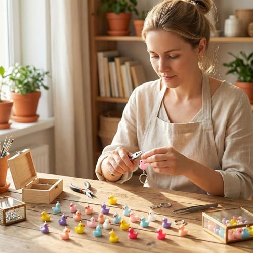 Keychain Charms Bulk 30pcs mixed Cute 3D Charms for Keychain Making for Bracelet Earring Jewelry Making DIY Crafts Includes Animal Food Fruit Flower Designs - color: Duck Mix