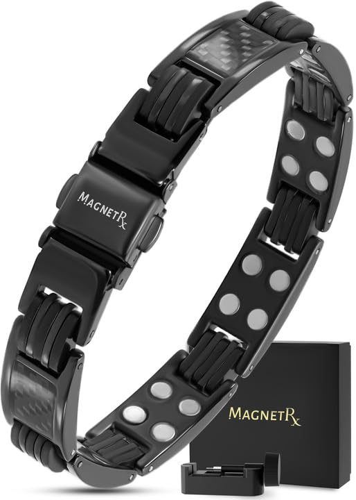 MagnetRX® Magnetic Bracelets for Men – Effective Mens Magnetic Bracelet with Carbon Fiber Inlay – Adjustable Length with Included Sizing Tool (Black) - color: Black Carbon Fiber (2X Strength)