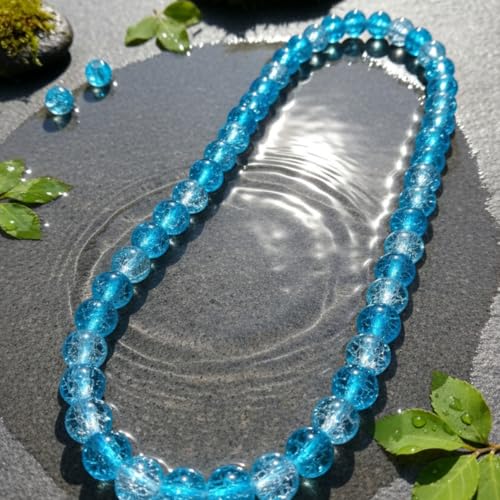 DandS ltd Crackle Lampwork Glass Beads for Jewelry Making, Crystal Blue, Vibrant DIY Bracelets, Necklaces, Beading Supplies & Craft Kits for Handmade Jewelry, 80pcs 0.39 inch (10mm), #J225-10 - color: Crystal Blue
