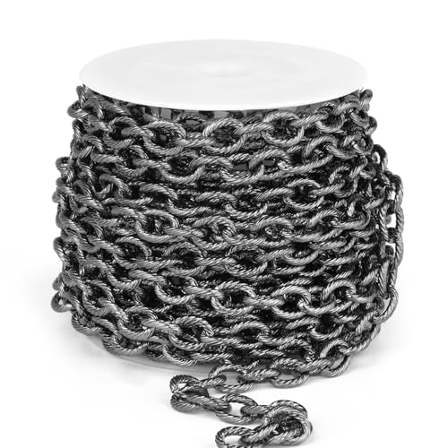 16.5 FT Black Textured Rolo Cable Chains Roll, 7mm 304 Stainless Steel Gunmetal Black Circle Cable Link Chain Bulk Spool for Jewelry Making DIY Craft - color: Gunmetal Black, size: 7mm width
