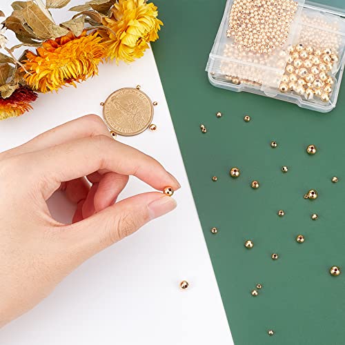PH PandaHall 695pcs 18K Gold Spacer Beads 5 Sizes Seamless Smooth Beads 2/2.5/3/4/5mm Loose Bead Tiny Ball Bead for Summer Hawaii Layered Necklace Bracelet Jewelry Making - size: Small