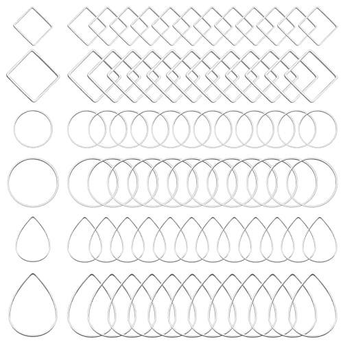 Ximalun 120Pcs Earring Hoops for Jewelry Making,Earring Finding Hypoallergenic Earrings Beading Hoop Bulk Open Bezel Pendant Frame Teardrop Square Round Circle Earrings Making Supplies for DIY Crafts - color: Silver