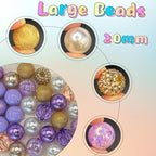 50PCS Bubblegum Beads 20mm，Large Beads for Jewelry Making，Round Circle Chunky Bead for Craft Pen Keychain Bracelets, beadable for Dog cat Collar Necklace (Mixed Gold/Purple/White) - color: Mixed gold/purple/white