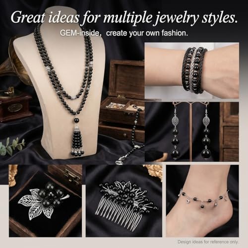 GEM-Inside Natural 14mm Black Obsidian Gemstone Loose Beads Round Energy Power Beads for Jewelry Making 15" - color: Black Obsidian, size: 14mm