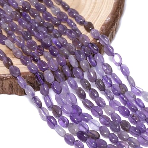 70pcs Natural Amethyst Stone Beads，4x6mm Egg Shape Loose Gemstone Beads for Jewelry Making Design Earring Necklace - color: amethyst