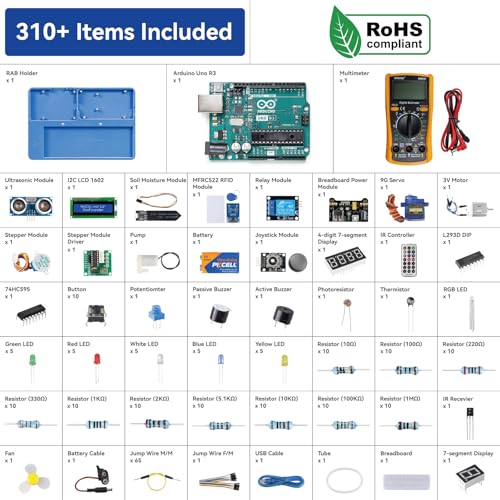 SunFounder Inventor Lab Starter Kit with Original Arduino Uno R3 REV3 Multimeter 34 Projects 40+Video Courses RAB Breadboard Holder Battery, RoHS Compliant, for Beginners & Engineers