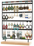 Earring Holder Stand Jewelry Organizer Display Rack 5 Tier 100 Holes with Wood Base for Earrings and Ear Studs (Black)