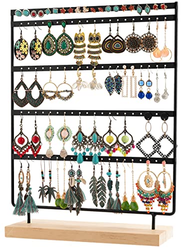Earring Holder Stand Jewelry Organizer Display Rack 5 Tier 100 Holes with Wood Base for Earrings and Ear Studs (Black)