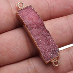 Natural Druzy Crystal Agate Rectangle Links Stone Connectors for Jewelry Making 5 Pcs - color: red