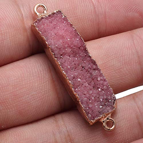 Natural Druzy Crystal Agate Rectangle Links Stone Connectors for Jewelry Making 5 Pcs - color: red