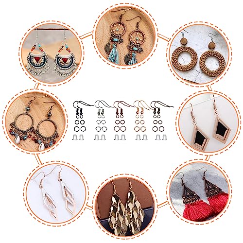 TOAOB 150pcs Hypoallergenic Earring Hooks Mixed Colors Ear Wire Hooks Earring Making Kit with 1000pcs Open Jump Rings 200pcs Earrings Backs for Jewelry Making Findings - color: Bronze/Antique red/Rose gold/Nickel/Black