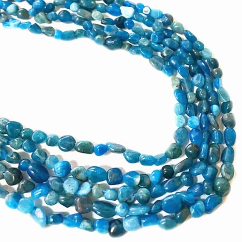 6-8mm Natural Blue Apatite Nuggets Oval Free Tumbled Pebble Semi Precious Gemstone Loose Stone Beads Approx 15.5 inch for DIY Jewelry Making - color: Blue Apatite