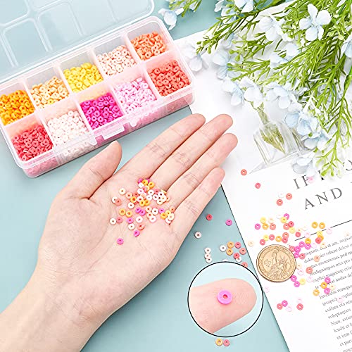 PH PandaHall 3800pcs 4mm Clay Disc Beads Small Friendship Bracelet Beads Orange Flat Polymer Clay Chip Beads Heishi Disc Beads Chip Spacer Beads for Music Fans Summer Wakiki Hawaii Jewelry Making