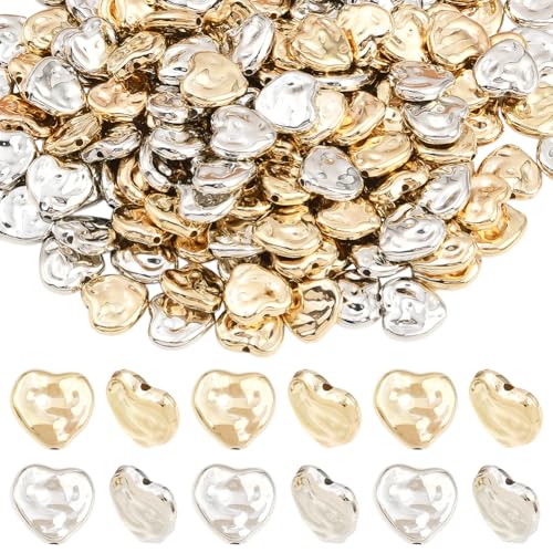 1 Box 200PCS Plastic Heart Shaped Beads with Small Holes Gold Silver Handmade Spacer Loose Platinum Hearts Shape Bead Charms Bulk for Jewelry Making Necklaces Bracelets Diy Craft Supplies - style: Heart