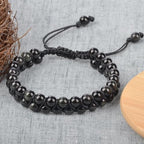 MASSIVE BEADS Double Layer Natural Chakra Healing Power Crystals Macrame Bracelet Yoga Stone Beads Gemstone Meditation Relax Anxiety Bangle for Unisex Women Men - color: Black Obsidian, size: 6mm