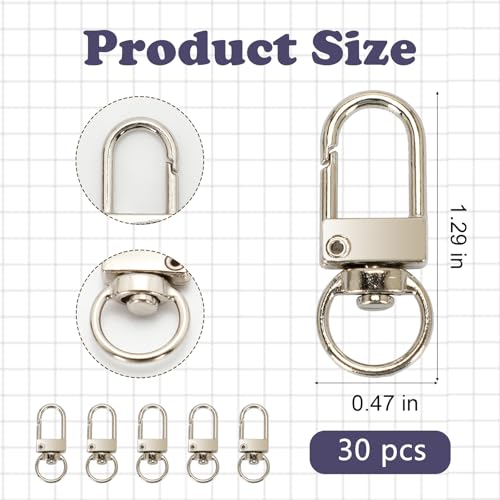 30Pcs Metal Lobster Claw Clasps, 360° Swivel Snap Hooks, Key Chain Hooks, DIY Claw Clasps for Jewelry, Bags, Keychains, and Art Crafts (Silver) - color: Silver