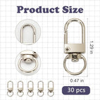 30Pcs Metal Lobster Claw Clasps, 360° Swivel Snap Hooks, Key Chain Hooks, DIY Claw Clasps for Jewelry, Bags, Keychains, and Art Crafts (Silver) - color: Silver
