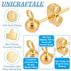 PH PandaHall 100pcs 24K Gold Plated Hypoallergenic Stainless Steel Stud Earrings with Ear Nuts Ball Post Earrings with Loop Earring Studs Set for Earring Making DIY 15x7mm, Ball 4mm